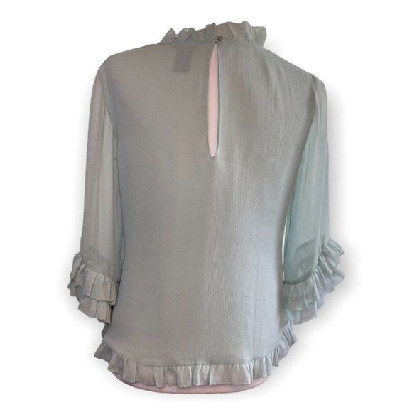 Ann Taylor Womens Green Pullover Blouse Ruffles SZ XS NWOT - Picture 2 of 13